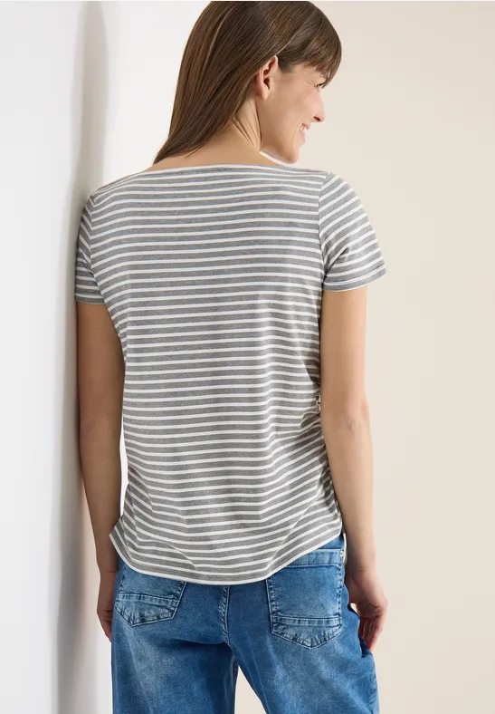 Gestreiftes Baumwoll-T-Shirt mit U-Boot-Ausschnitt