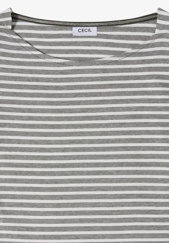 Gestreiftes Baumwoll-T-Shirt mit U-Boot-Ausschnitt