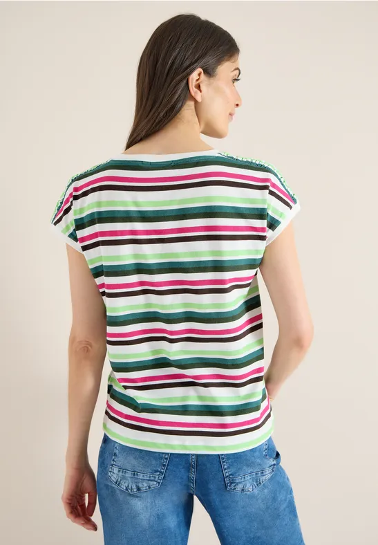 Gestreiftes T-Shirt mit gerafften Schultern