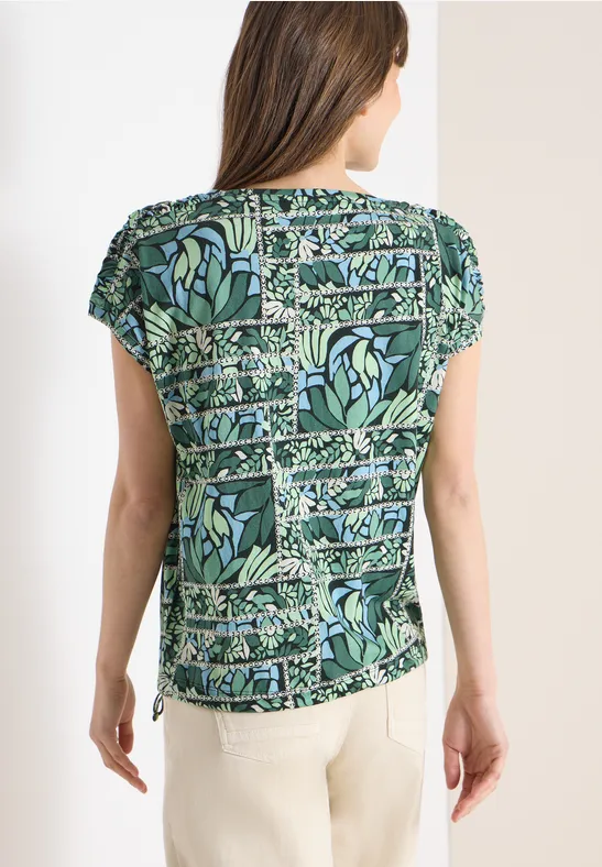 Grün Patchwork-Print Kurzarm Shirt