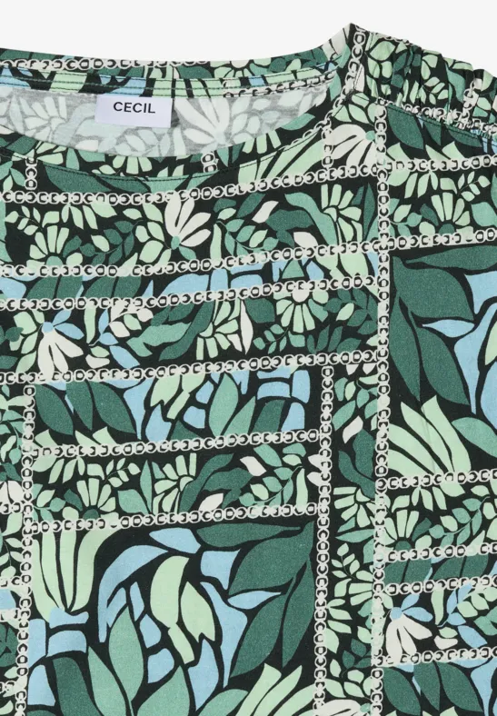 Grün Patchwork-Print Kurzarm Shirt