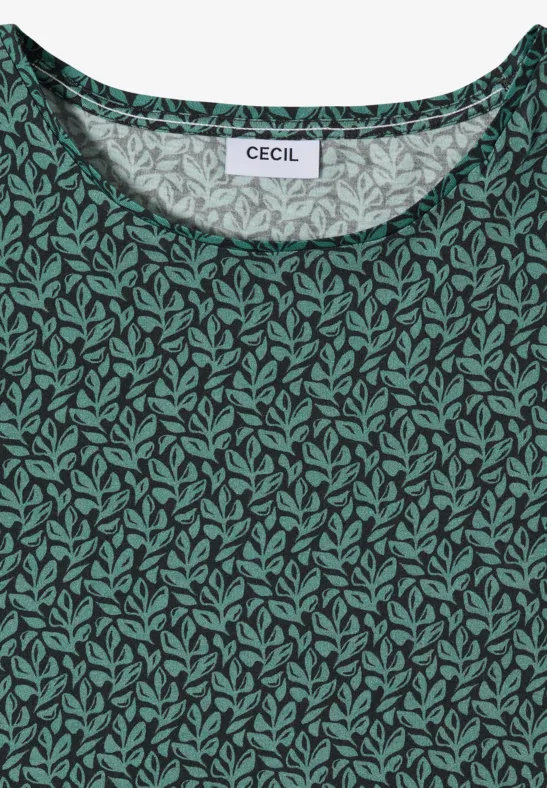 Grünes Basic-T-Shirt mit Blätterdruck