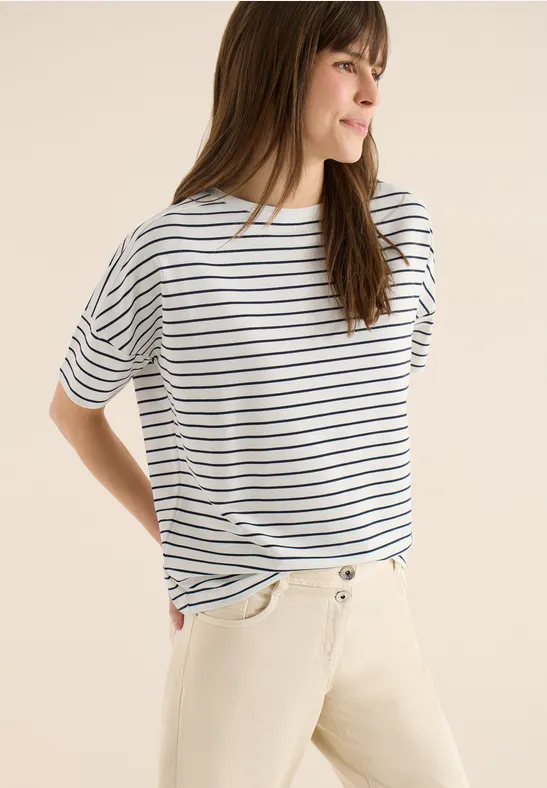 Gestreiftes U-Boot-Shirt mit kurzen Ärmeln