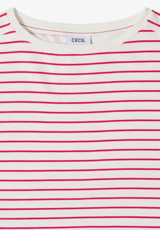 Gestreiftes T-Shirt mit U-Boot-Ausschnitt aus Baumwoll-Modal-Mix