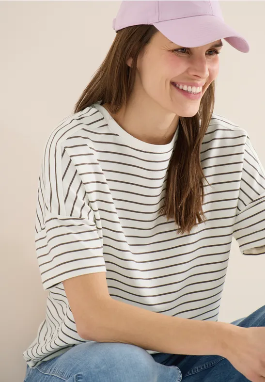 Gestreiftes U-Boot-Shirt mit Manschettenärmeln