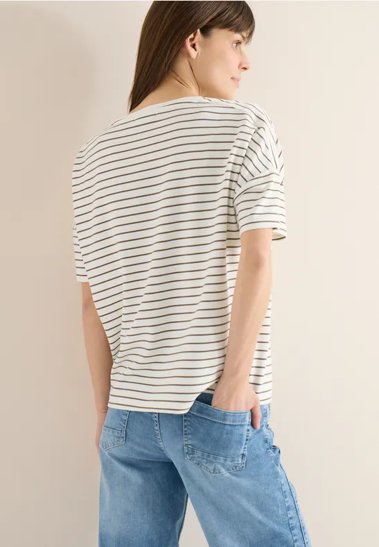 Gestreiftes U-Boot-Shirt mit Manschettenärmeln