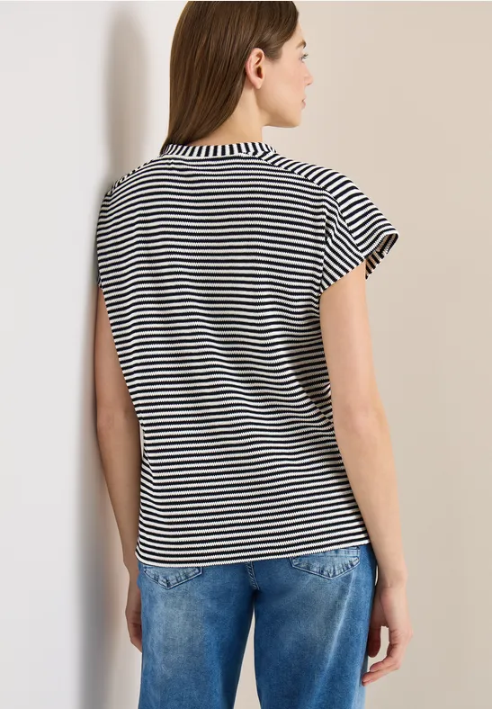 Gestreiftes T-Shirt mit Schlitzkragen