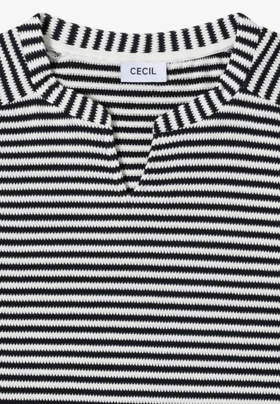 Gestreiftes T-Shirt mit Schlitzkragen
