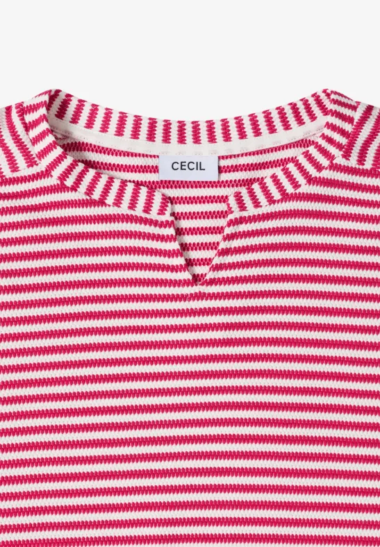 Gestreiftes T-Shirt mit Schlitzkragen