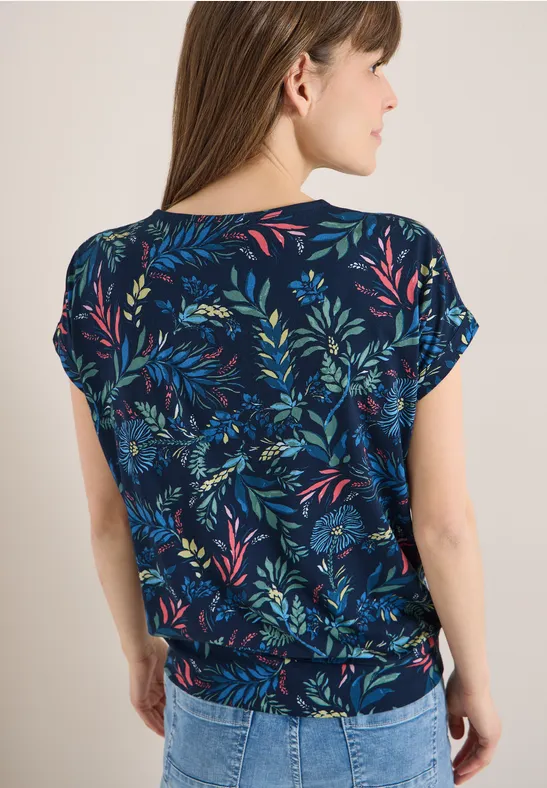 T-Shirt mit V-Ausschnitt und Blumenprint