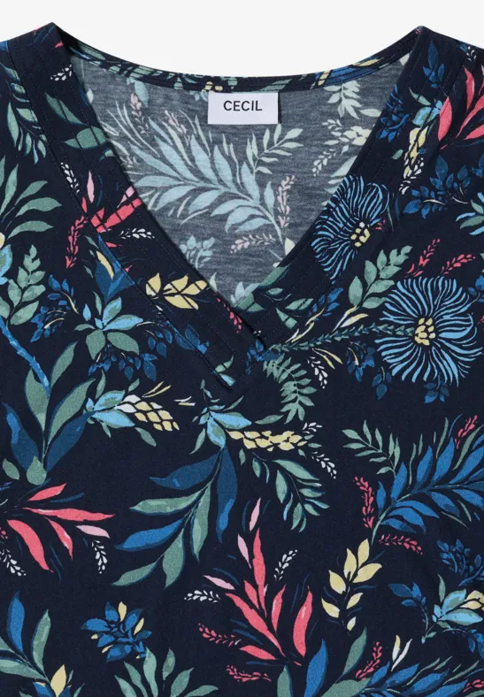 T-Shirt mit V-Ausschnitt und Blumenprint