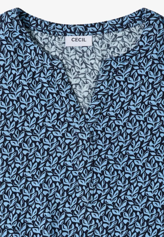 T-Shirt mit Blätterprint und Schlitzkragen