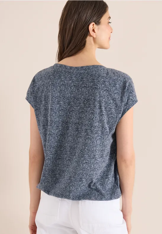 Shirt mit Ausbrenner-Blattmuster und U-Boot-Ausschnitt