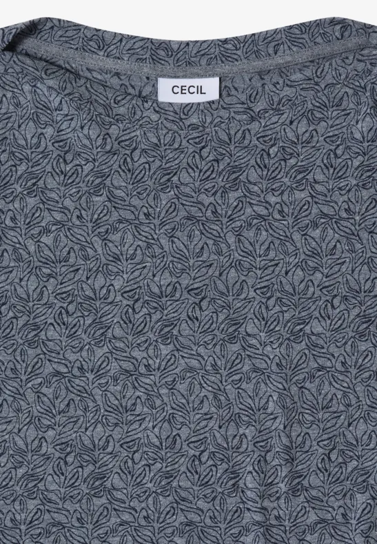 Shirt mit Ausbrenner-Blattmuster und U-Boot-Ausschnitt