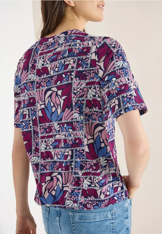 Tunika-Top mit Blumenmuster und Schlitzkragen