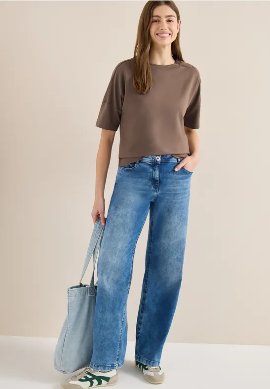 T-Shirt mit Rundhals und Knopfdetail