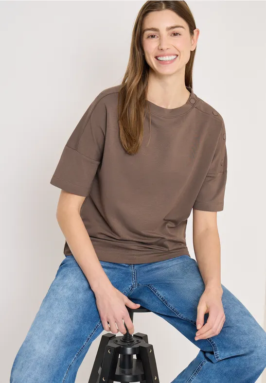 T-Shirt mit Rundhals und Knopfdetail