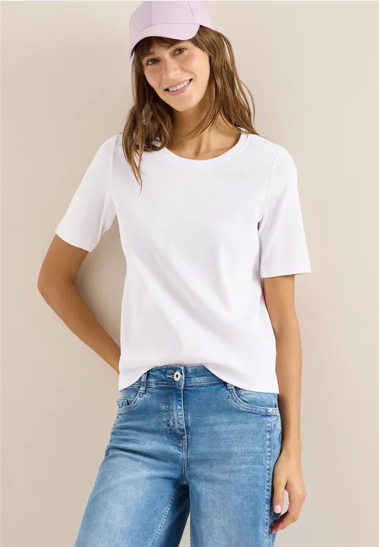 Geripptes Basic Baumwoll T-Shirt