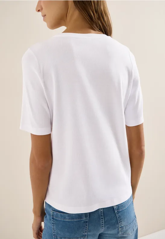 Geripptes Basic Baumwoll T-Shirt
