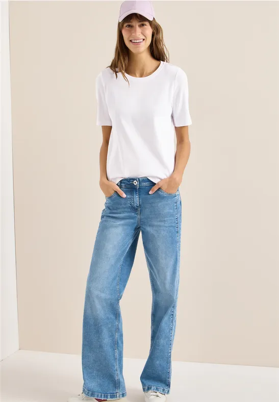 Geripptes Basic Baumwoll T-Shirt