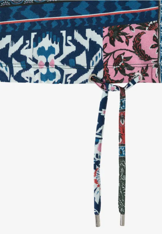 Patchwork-Print T-Shirt mit U-Boot-Ausschnitt