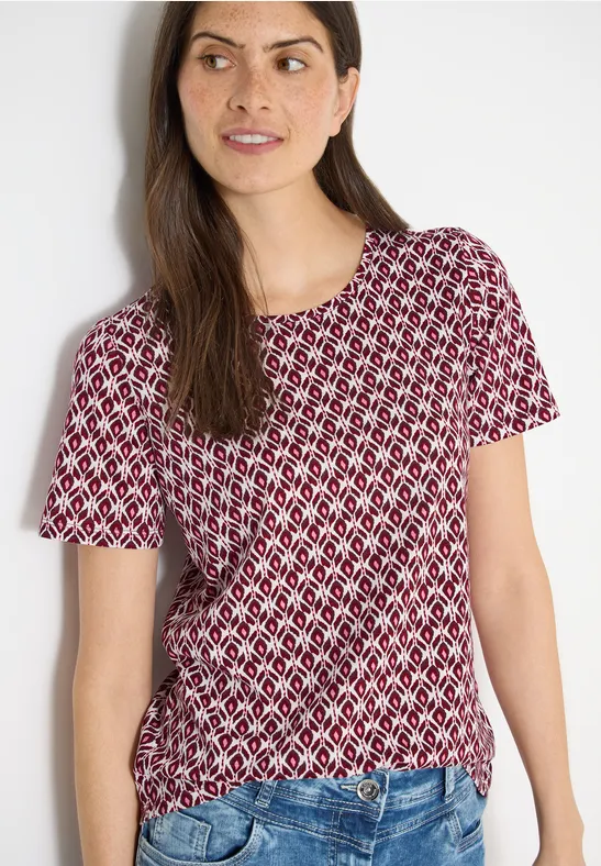 Cecil Damen Basic T-Shirt mit Minimal Print in Rot, Gr: L