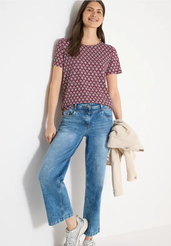 Cecil Damen Basic T-Shirt mit Minimal Print in Rot, Gr: L