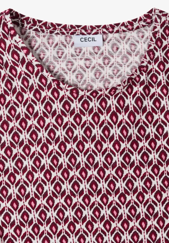 Cecil Damen Basic T-Shirt mit Minimal Print in Rot, Gr: L