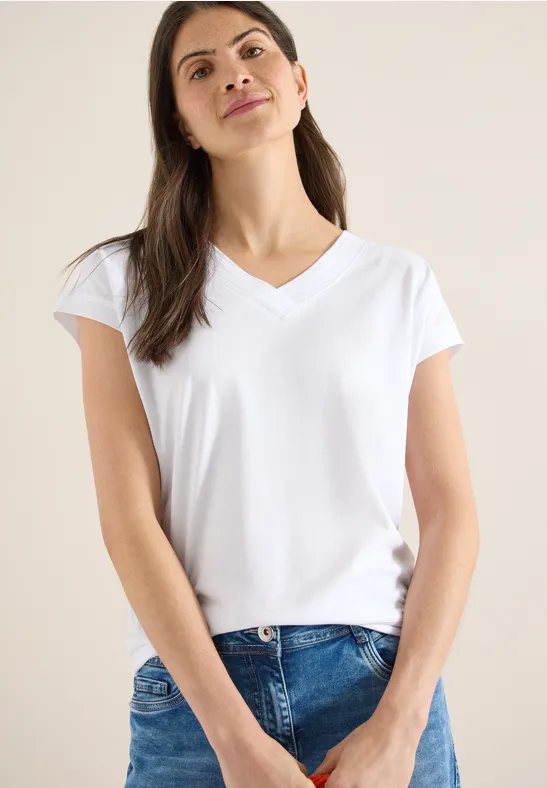 Lässiges V-Ausschnitt Kurzarm T-Shirt