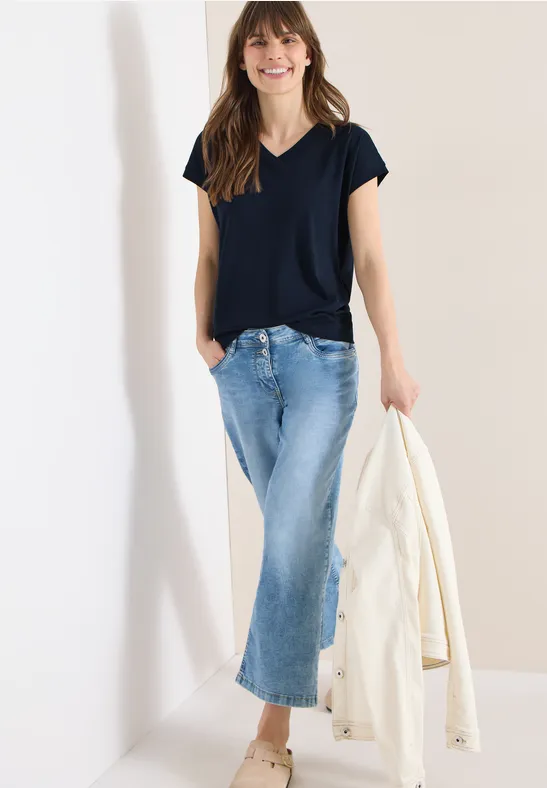 Damen T-Shirt mit V-Ausschnitt, lockere Passform
