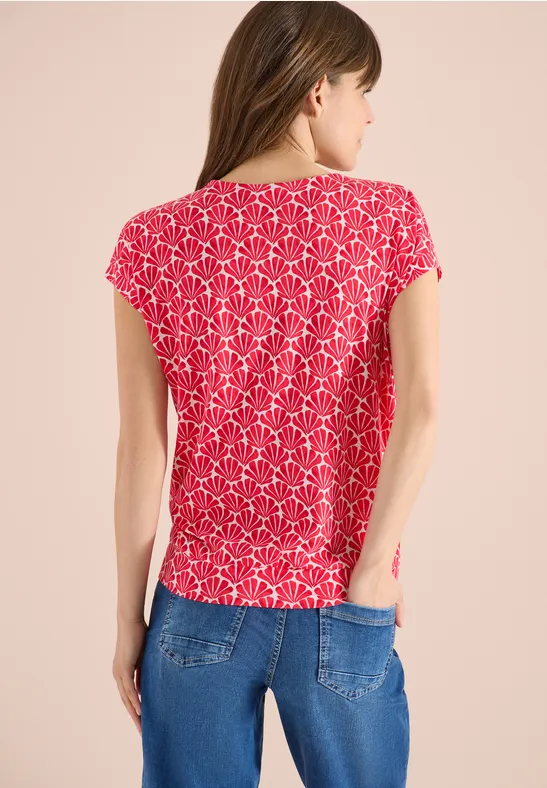 T-Shirt mit V-Ausschnitt und Muschelprint