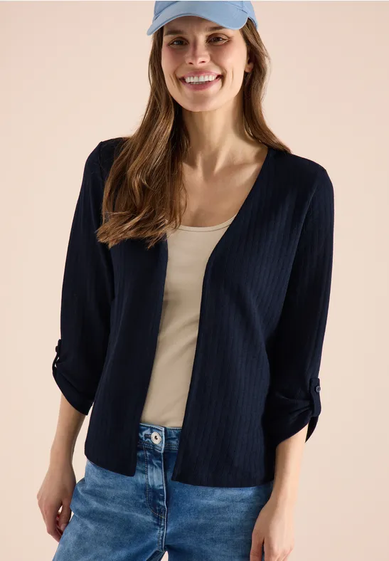 Marineblaue, offene 3/4-Arm Strickjacke