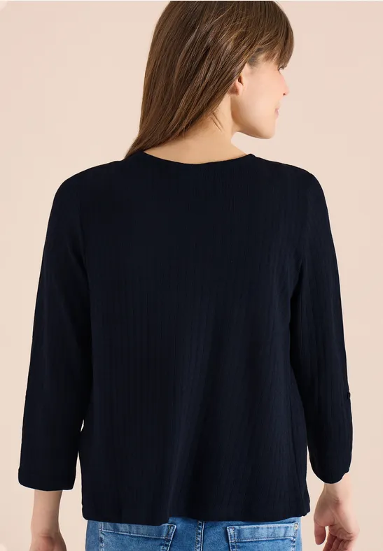 Marineblaue, offene 3/4-Arm Strickjacke