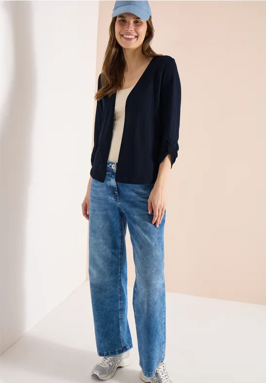Marineblaue, offene 3/4-Arm Strickjacke