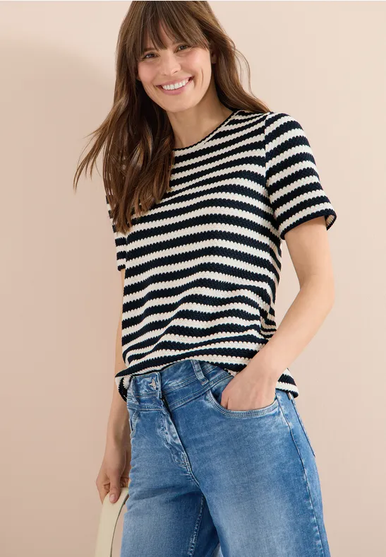 Gestreiftes Stricktop mit Kordelzug am Saum