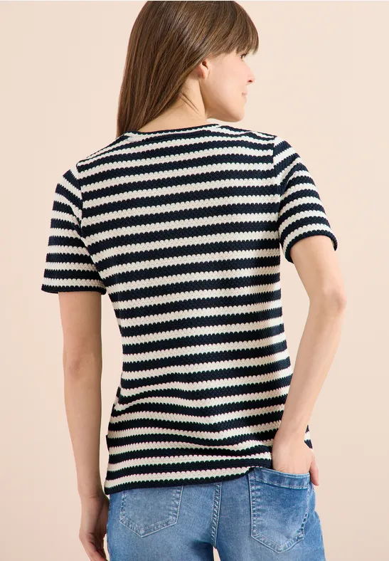 Gestreiftes Stricktop mit Kordelzug am Saum
