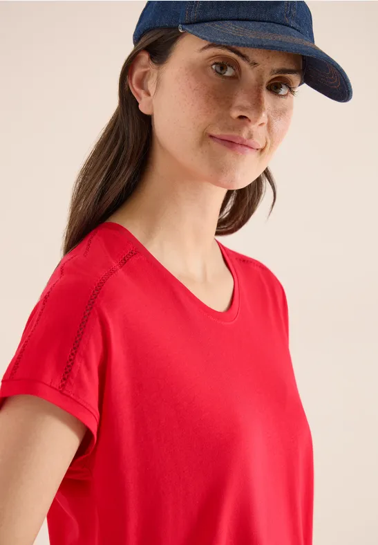 Lässiges Damen T-Shirt mit Spitzendetail, Rot