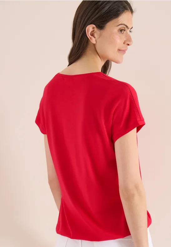Lässiges Damen T-Shirt mit Spitzendetail, Rot