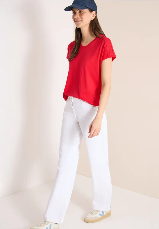 Lässiges Damen T-Shirt mit Spitzendetail, Rot