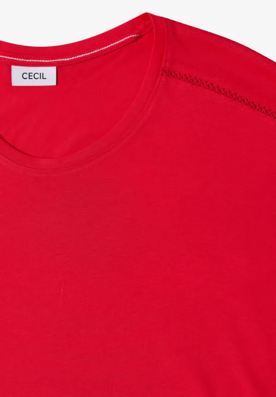 Lässiges Damen T-Shirt mit Spitzendetail, Rot