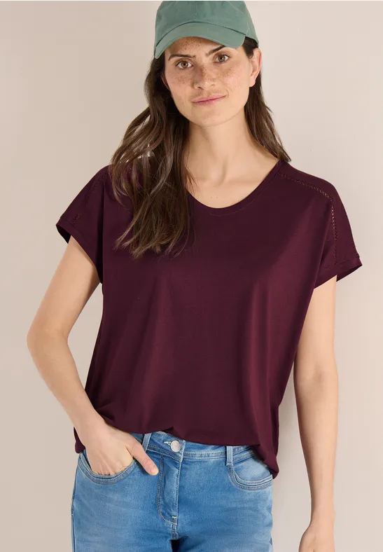 Lässiges Damen T-Shirt mit Spitzendetail, Rot