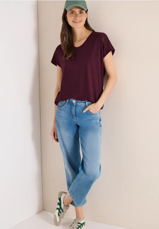 Lässiges Damen T-Shirt mit Spitzendetail, Rot