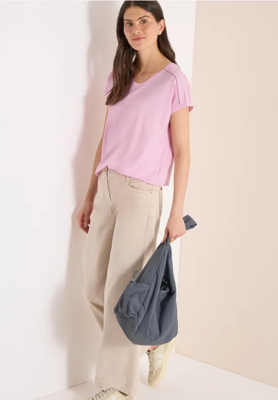 Damen T-Shirt mit V-Ausschnitt und Spitze