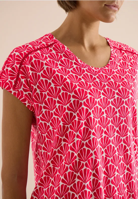 T-Shirt mit Muschelprint und kurzen Ärmeln