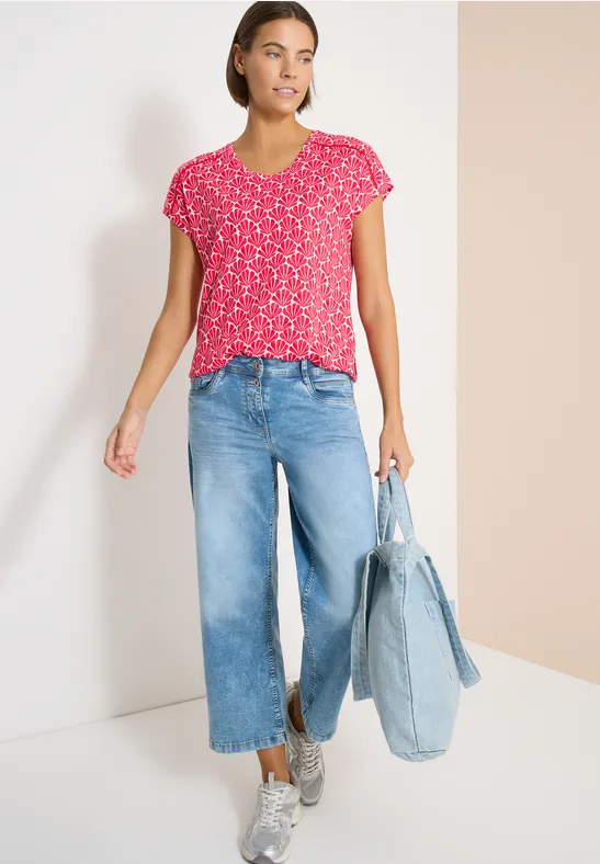 T-Shirt mit Muschelprint und kurzen Ärmeln