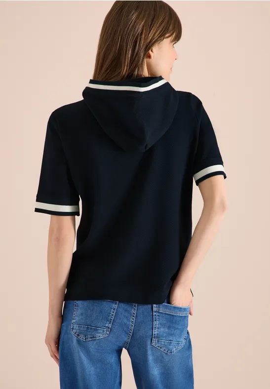 Marineblaues Kurzarm-Hoodie-Shirt