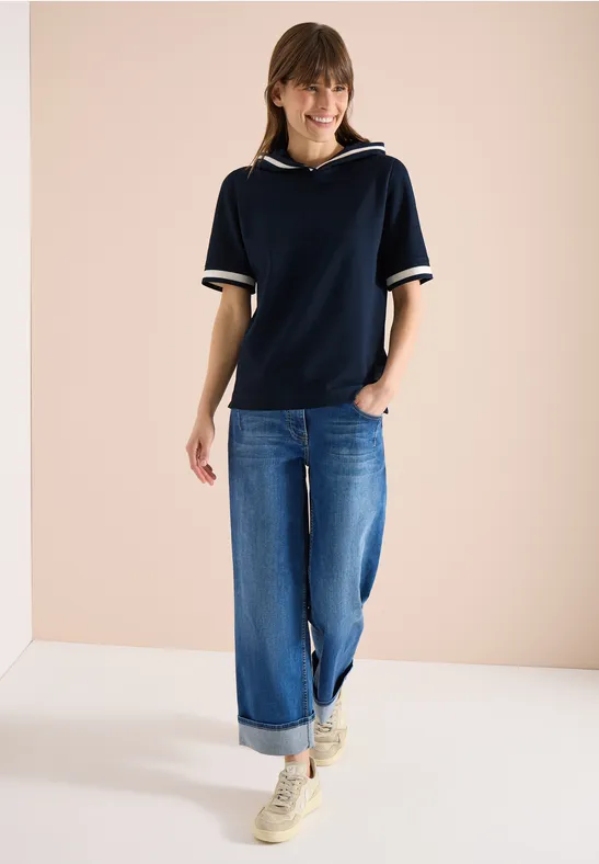 Marineblaues Kurzarm-Hoodie-Shirt