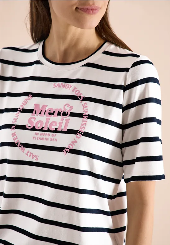 Gestreiftes Jersey T-Shirt mit Grafikprint