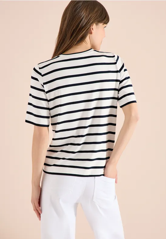 Gestreiftes Jersey T-Shirt mit Grafikprint