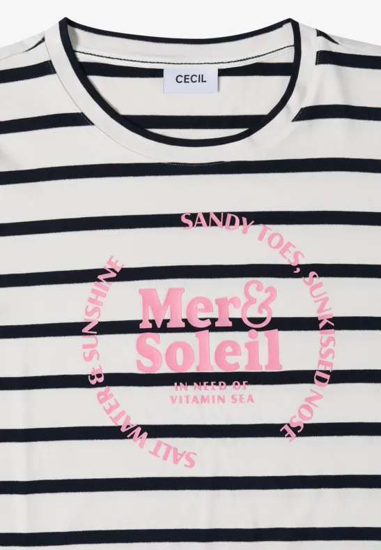 Gestreiftes Jersey T-Shirt mit Grafikprint